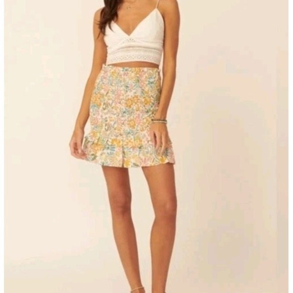 Promesa Floral Smocked Ruffle Trim Mini Skirt 100% Cotton Sz S Feminine Coquette